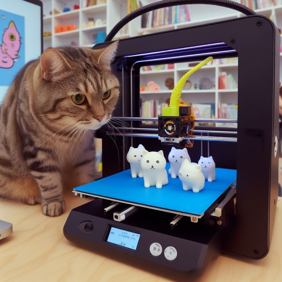 chat et imprimante 3d créé par IA dall.e